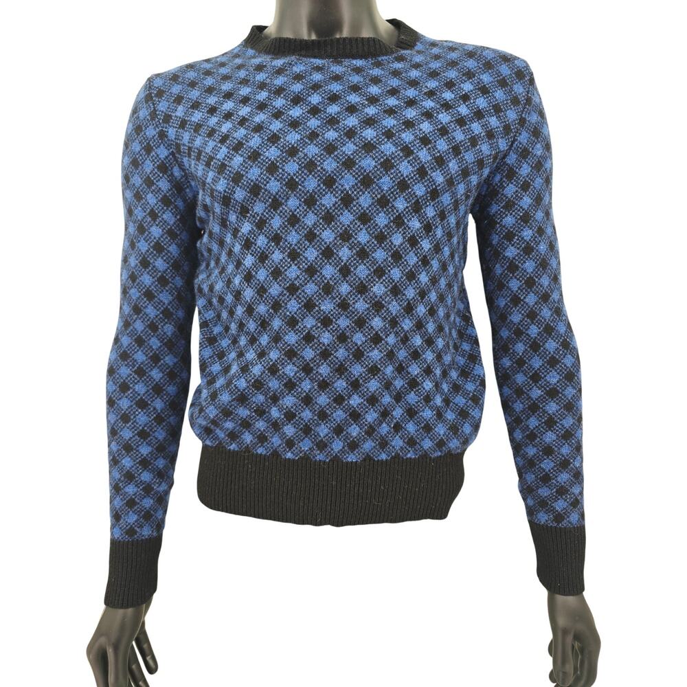 J. Crew Men’s Checkered Crewneck Lambswool Sweater Black Blue S